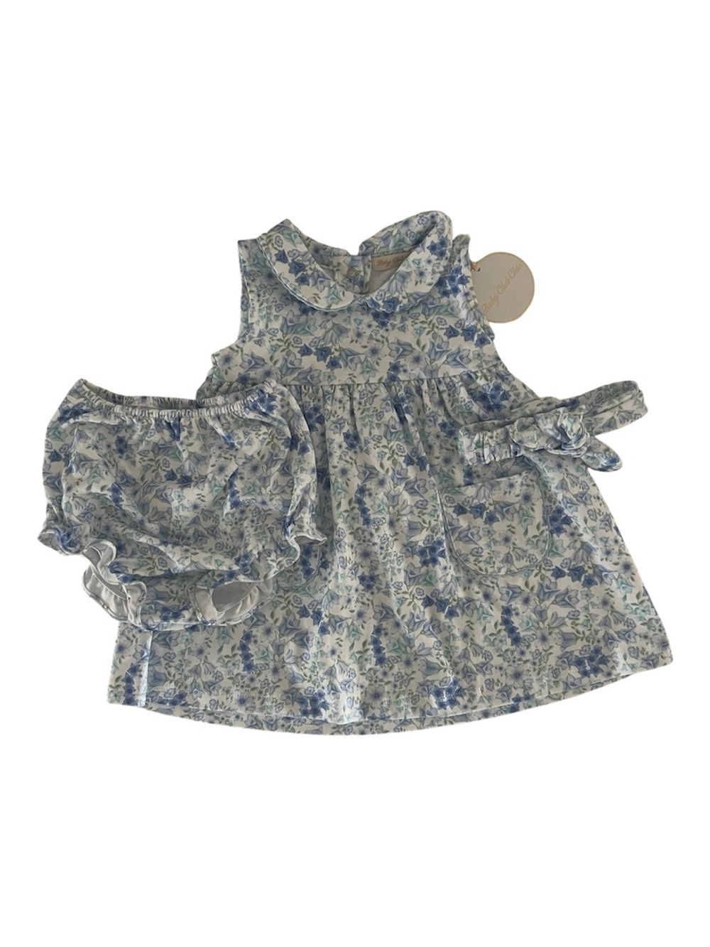 Baby Club Chic Blue Floral Dress Bloomer & Headband Set NWT 12-18M Boutique